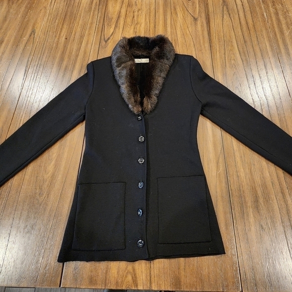 La maison de la fausse fourrure black wool fur Button Up Glam cardigan S - Picture 4 of 14